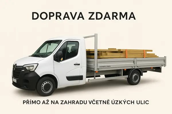 Doručení pergol od Pergola Drevena – zdarma po celé ČR valníkem do 3,5 t, bezpečně, šetrně a bez překládání na jiné dopravce.