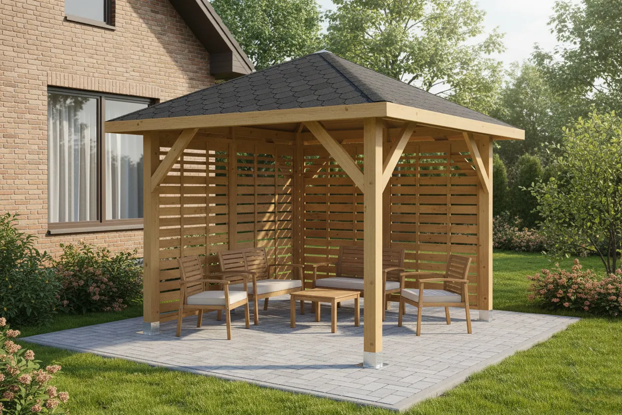 <span class="jp_product_title">Dřevěná pergola Altán Borneo+Bergamo 265x265</span>